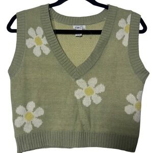 Rue‎ 21 Green Daisy Floral Knit Vest Sweater Top Women's Size M